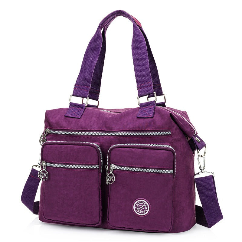Purple Nylon Shoulder Bag for Women with Zip Pockets