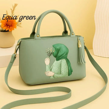 Women's Green PU Leather Shoulder Bag with Floral Print