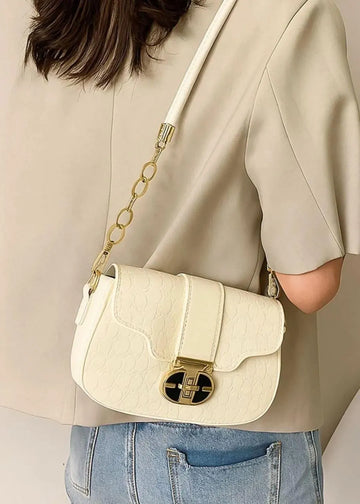 White Leather Shoulder Bag for Girls Plain Design 5x8 Inch