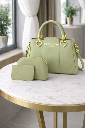 Green Leather Handbag Set for Women 9x11 Inches