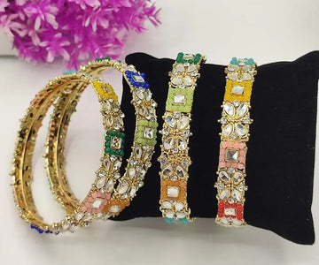 Multicolored Kundan Kara Bangles Set of 4
