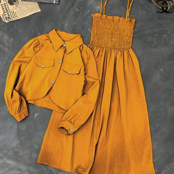 Mustard Linen 2-Piece Coati Set for Women