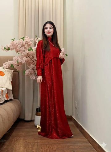 Red Sequin Maxi Dress for Women Wedding Party Wear