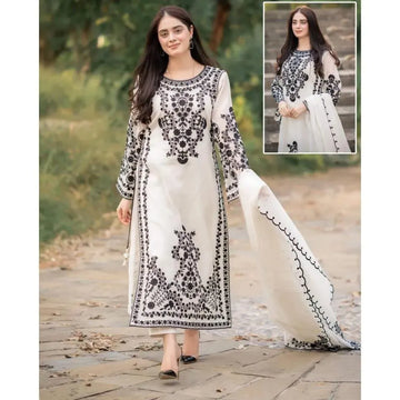 Black Embroidered Organza 3Pcs Women Suit