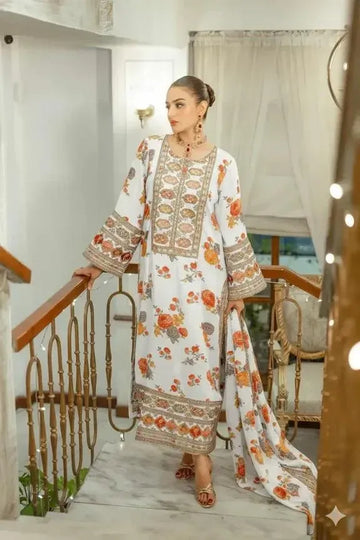 3 Pcs Women's Stitched Lawn Embroidered Suit