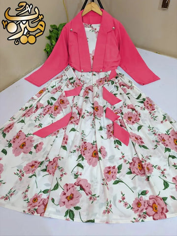 Pink Floral Silk Maxi Suit with Jacket
