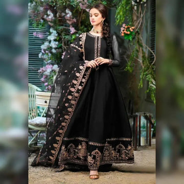 Black Chiffon 3-Piece Eid Wedding Set with Shahi Embroidery