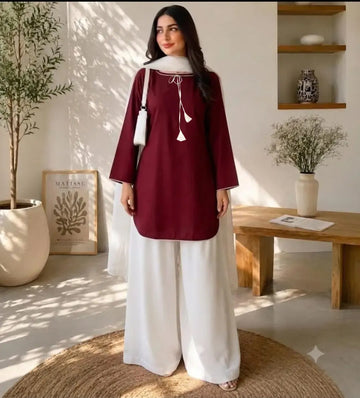 White Farshi Shalwar 3 Piece Stitched Suit for Women | Cotton Shirt with Chiffon Dupatta | Pakistani Traditional Dress
