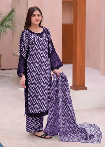 3 Pcs Women's Stitched Lawn Printed Suit