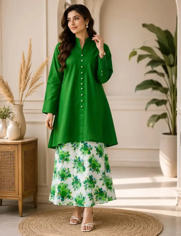 2 Pcs Women's Stitched Cotton Printed Co-Ord Set