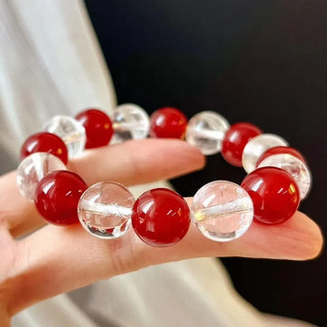 Red Crystal Pearl Charm Bracelet for Women 2 Pcs
