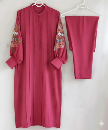 Magenta Linen 2-Piece Eid Suit Small Medium Large