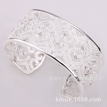 Silver Heart Bracelet with Zircon Stones for Women