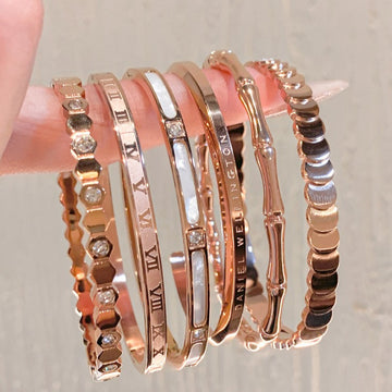 Rose Gold Zircon Bracelets Set of 5 for Women