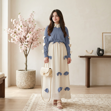 Premium Georgette Bow Top & Maxi Set 2Pcs