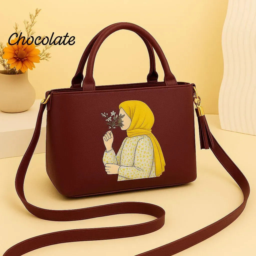 Women's Green PU Leather Shoulder Bag with Floral Print
