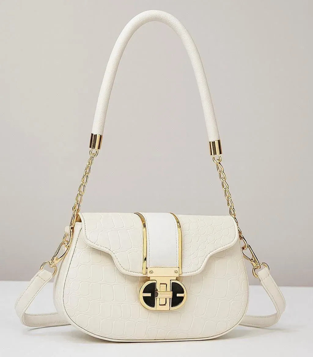 White Leather Shoulder Bag for Girls Plain Design 5x8 Inch