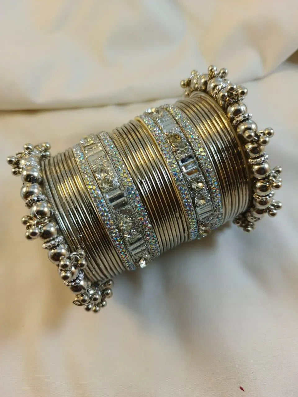 Nagina Kara Bangle Set Silver Finish Wedding Party Wear