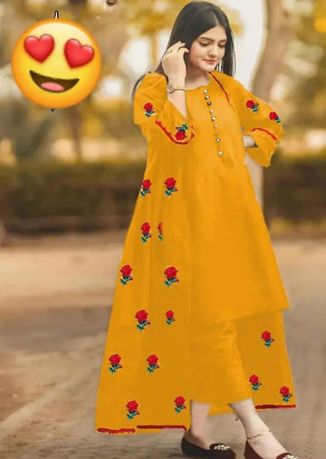 Mustard Shamoz Silk 3-Piece Embroidered Gown Set