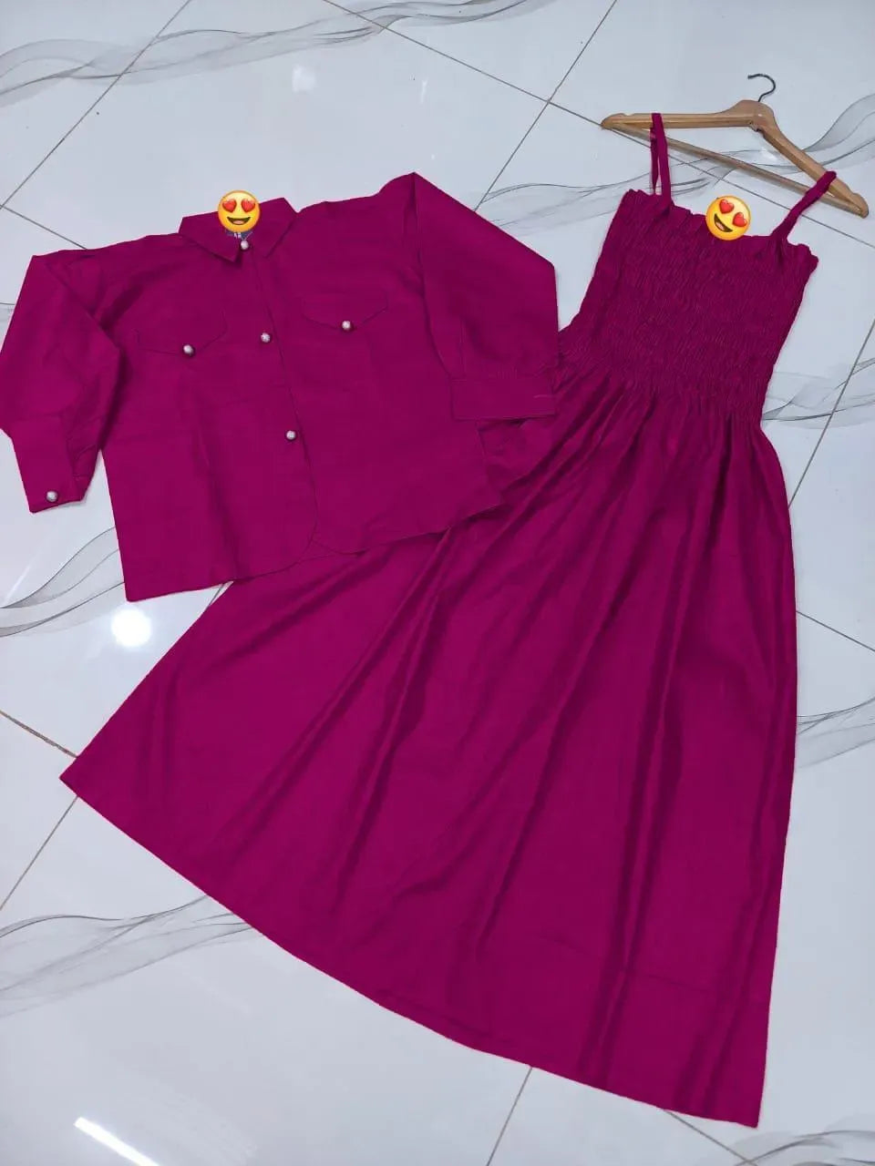 Pink Linen 2-Piece Set with Coati Top & Gazzer Frock