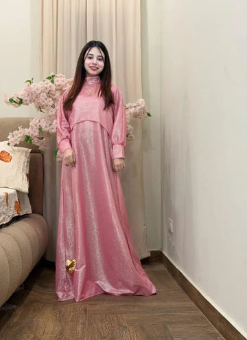 Pink Glitter 2Pcs Maxi Dress Set Party Wear