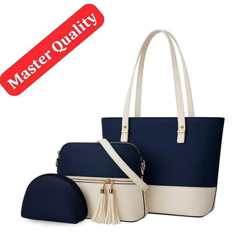 Women's 3-Piece Blue Leather Tote Set