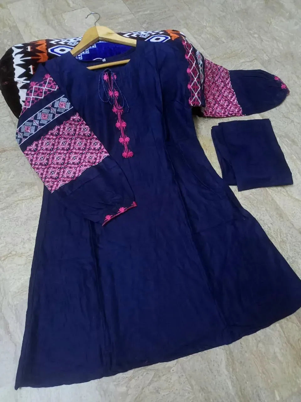 Maroon Linen 2-Piece Suit for Women with Heavy Embroidery