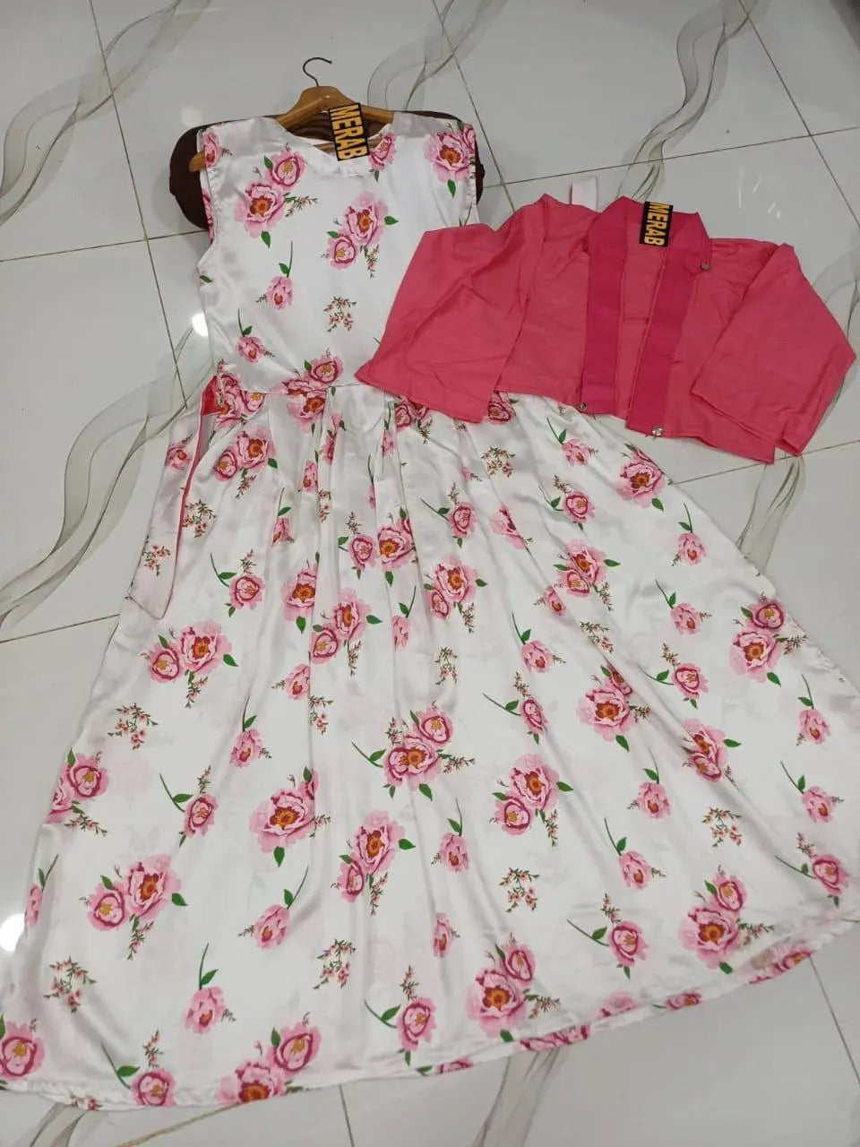 Pink Floral Silk Maxi Suit with Jacket