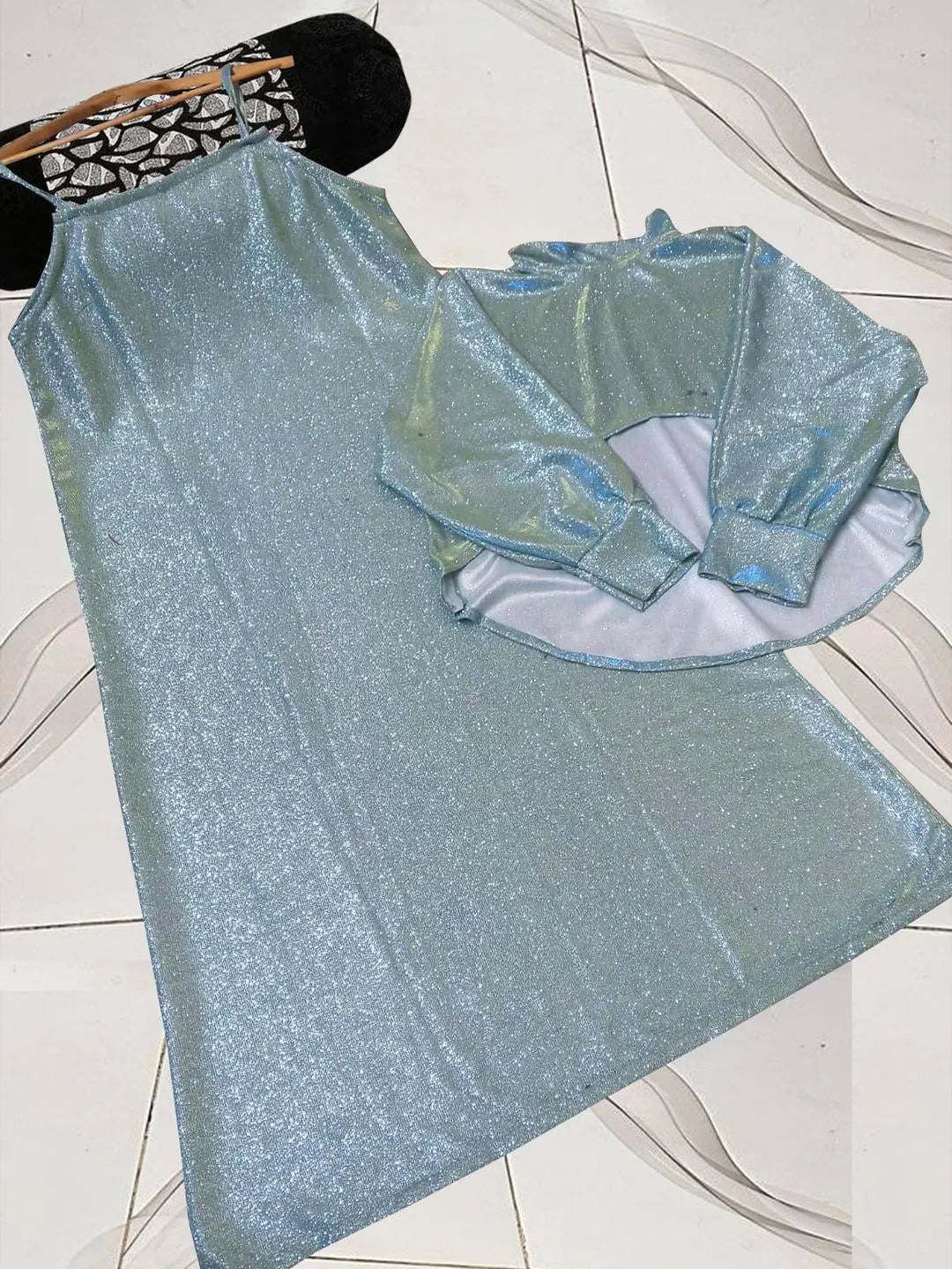Green Glitter 2Pcs Maxi Dress Set