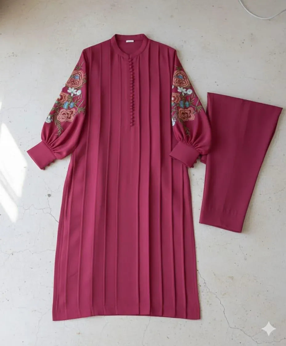Magenta Linen 2-Piece Eid Suit Small Medium Large