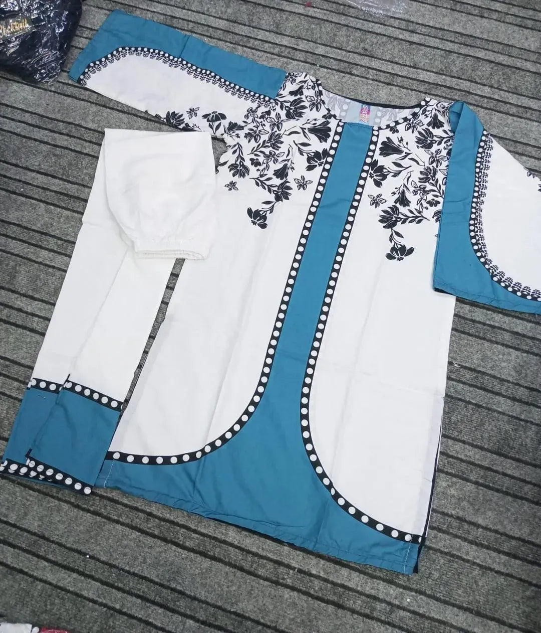 Pakistani Embroidered Kurta Set Blue White