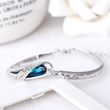 Silver Plated Blue Crystal Bangle for Women