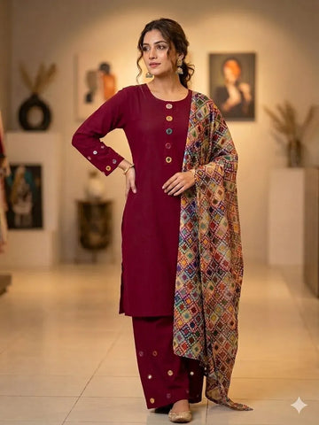 3 Pcs Women's Stitched Dobby Lawn Sheesha Work Suit