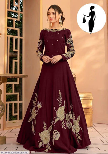 Maroon Embroidered Maxi Dress for Women Party Wear