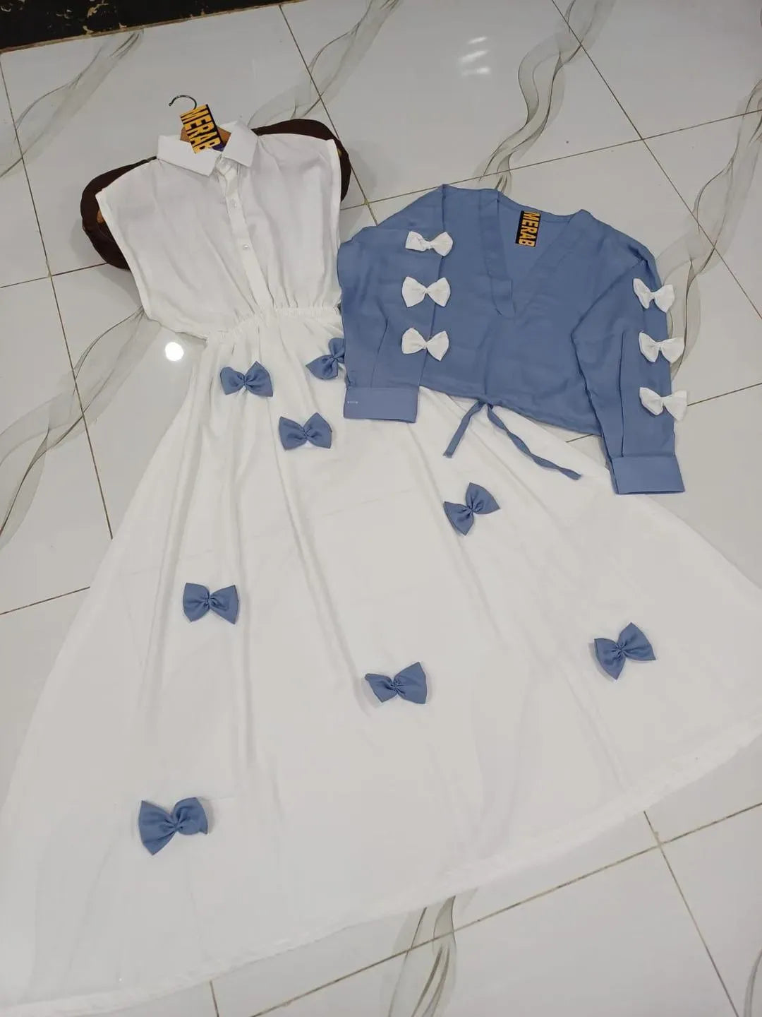 Premium Georgette Bow Top & Maxi Set 2Pcs