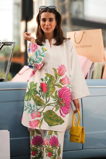 Women Georgette Printed 2Pcs Set White