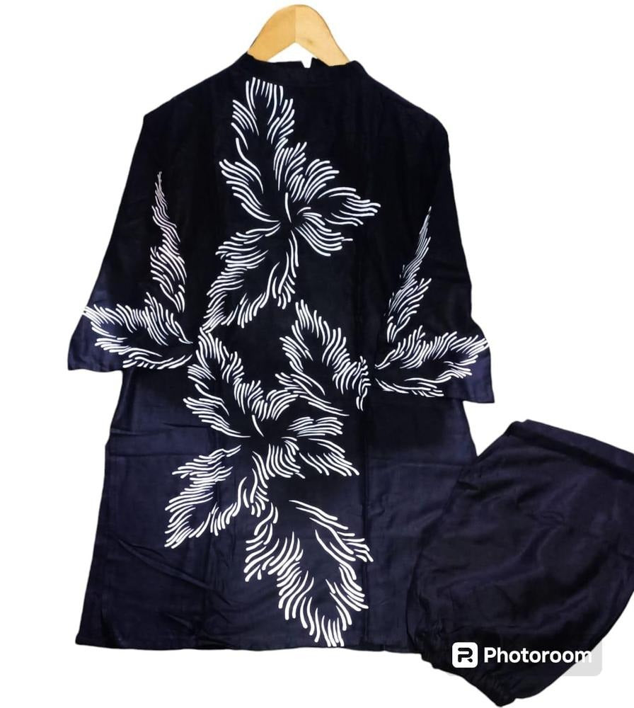 2 Pcs Women's Stitched Linen Printed Shirt And Trouser
