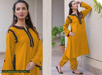 Women Linen Embroidered Shirt Trouser Set Medium
