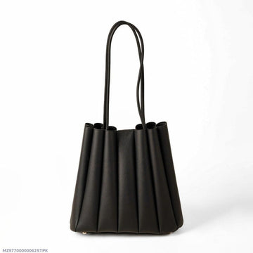 Black Pleated PU Leather Shoulder Bag for Women