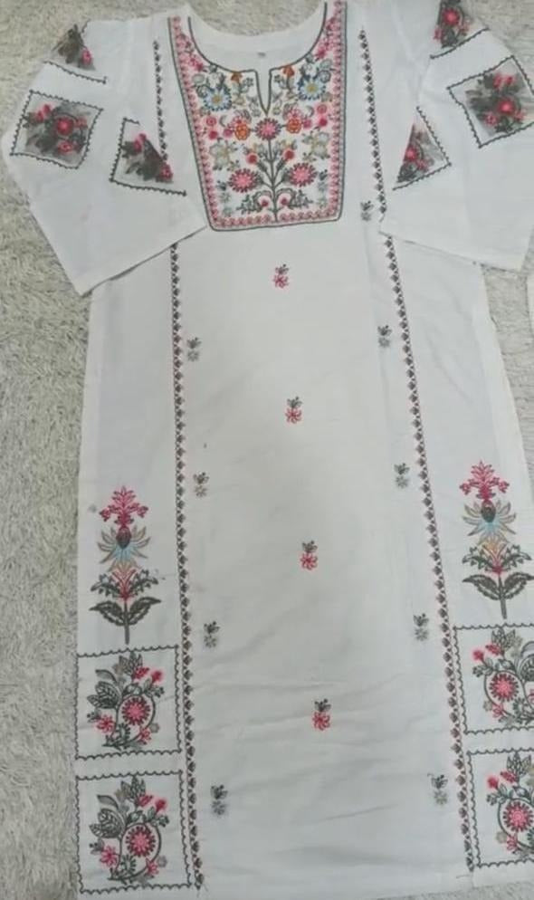 Women Embroidered Cotton Shirt Trouser Set White