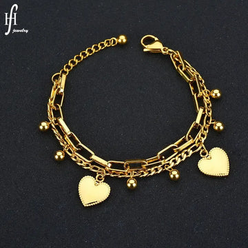 Gold Heart Charm Bracelet for Women