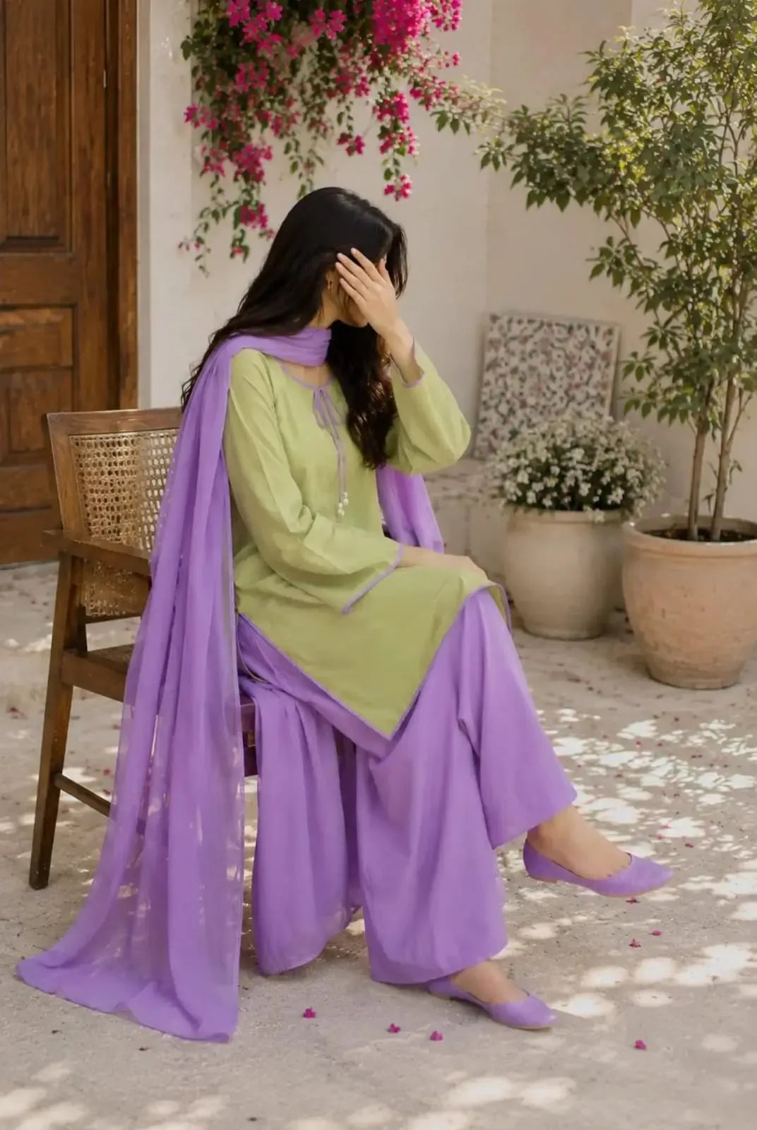 Trending Purple Farshi Shalwar 3 Piece Suit for Women – Pure CottonPakistani Stitched Dress