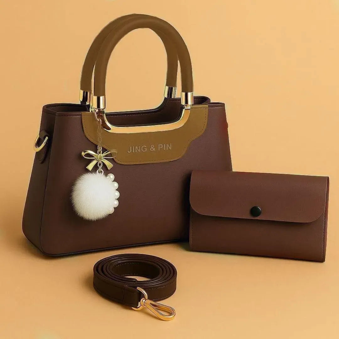 Pink Synthetic Leather Handbag with Belt & Keychain for Girls